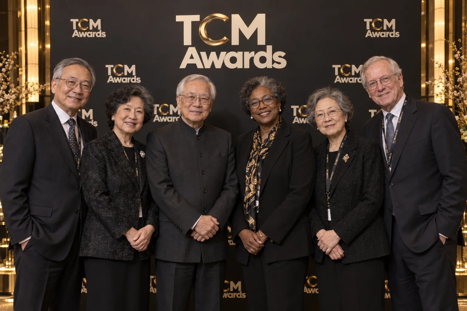 Small group in front of a TCM Awards backdrop